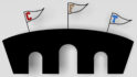 Here's an alt tag for the image: Bridge with three flags.